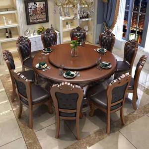 Set da Pranzo in Stile Europeo con Tavolo Rotondo in Legno <span class=keywords><strong>e</strong></span> <span class=keywords><strong>Sedie</strong></span> per Sala da Pranzo - Product Image 4