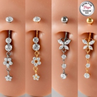 ASTM F136 Titan Bauchnabelpiercing mit Zirkon-Schmetterlingsblumen-Anhänger, implantationsgeeigneter Körperschmuck für Mädchen
