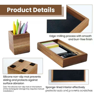 Ensemble d'organisateurs de bureau en bois naturel, plateau de rangement en bois avec <span class=keywords><strong>porte</strong></span>-stylos, tapis antidérapant pour le bureau, rangement pour fournitures de bureau, clés, petits objets - Product Image 6
