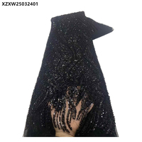Nouveautés Tissu de dentelle perlée lourde de Dubaï Tissu de dentelle de mariée perlée de paillettes de broderie africaine