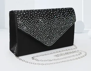 Women's one-shoulder rhinestone dinner bag hot diamond black clutch bag Fashion party evening bag