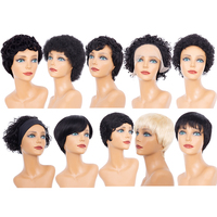 Perruque crépus bouclés brésiliens cheveux humains coupe lutin perruques pour femmes Vente en gros à chaud vague courte dentelle avec fermeture frontale faite à la machine