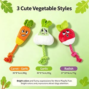Jouet pour chien en peluche durable en forme de légume avec sifflet et corde – 3 styles pour la dentition et l'interaction – Vente en gros usine – Commande en gros - Product Image 2