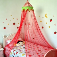 Moustiquaire de lit pliable brodée fraises, tente dôme suspendue pour chambre d'enfants et de filles, décoration toutes saisons