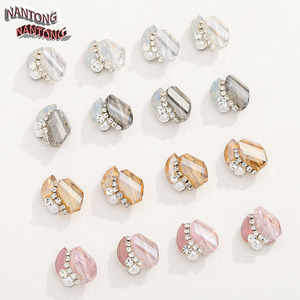 Strass à ongles multi-facettes en verre de Nantong, ovales à dos plat, pour accessoires de bijoux DIY, blanc, rose clair, champagne - Product Image 4