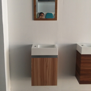 E-co Friendly Peinture MDF Salle De Bains Vantiy Carton Résine Housen Bagno Carré Moderne 16 pouces Petite Vanité Unité Blanc - Product Image 5