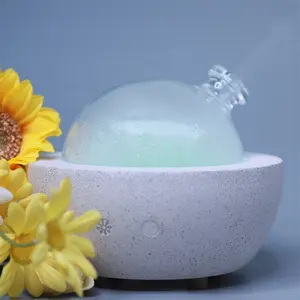 Aria Puzhen Stone Essential Oil Aroma Home Ultrasonic Air Humidifier Diffuser Glass Dome White Speckled Concrete Diffuser