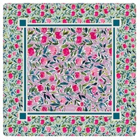 Tapis de Mahjong 31,5 pouces à motif feuilles vertes et fruits rouges, bordure géométrique en caoutchouc souple, norme américaine – Grande Vente