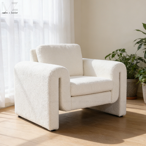 Sillones tapizados de ocio de lujo, sillón moderno Poltronas para sala de estar, sillón Sessel, sillón blanco crema Teddy Boucle Accent - Product Image 1