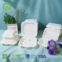 Conteneur alimentaire jetable en amidon de maïs biodégradable à 3 compartiments, boîte à lunch en forme de coquille, emballage alimentaire en gros pour les services de restauration