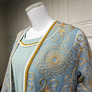 Elegante Abaya da Donna Mediorientale, Set Due Pezzi, Cardigan Ricamato, Antistatico, in Poliestere, Lunghezza alla Caviglia, per Primavera - Product Image 5