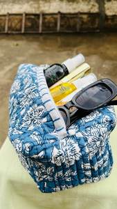 Cotton Make Up Bag Block Printed Toiletry Cosmetic Bag Handmade Lightweight Travel Organizer For Daily Use - Product Image 3