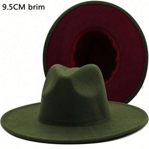 Wholesale Hot Selling Fall Autumn Winter 9.5cm Brim Dual Color Jazz Top <b>Hat</b> Fashion Casual Two Tone <b>Fedora</b> <b>Hats</b> for Women <b>Men</b> - Product Image 4