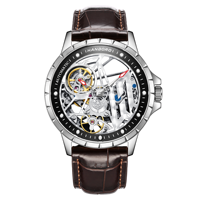 Jam Tangan Mekanik Skeleton Mewah Pria, Otomatis, Bercahaya, Casing Baja Anti Karat, Kulit Buaya Berkualitas Tinggi