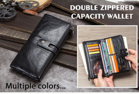 Dompet Kulit Vintage Contact's untuk Wanita, Grosir Merek Dompet Lipat Dua dengan Kantong Resleting Ganda Desain Hasp