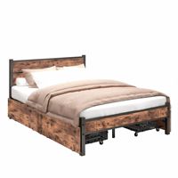 Lit double moderne et simple de 1,5 m avec cadre métallique épaissi, durable, doté d'un tiroir pratique pour chambre à coucher et dortoir