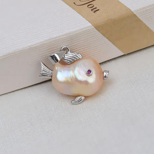 Pendentif en argent 925 fait main avec perle baroque, petit collier en forme de poisson, porte-accessoire vide, accessoire de bricolage, pendentifs en perles pour femmes, breloques - Product Image 4