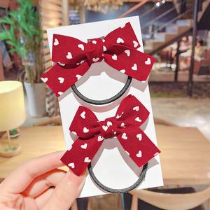 Bracelet de cheveux élastique avec nœud pour filles, queue de cheval, en caoutchouc, rouge, pour nouvel an, décoration pour enfants, nouvelle collection - Product Image 4