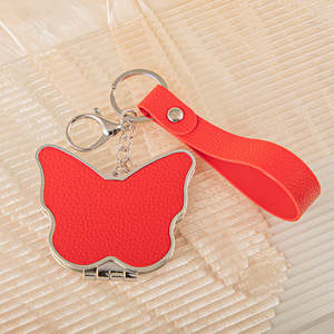 Butterfly Shaped PU Leather Compact <b>Mirror</b> Keychain Leather Strap <b>Lightweight</b> Plastic Frame Folding Dual Sided Pocket Makeup Mir - Product Image 2