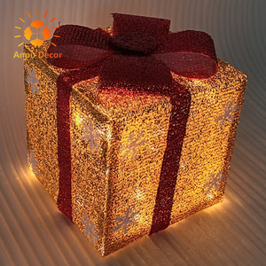 ANPU <span class=keywords><strong>2022</strong></span> Vente Flash : Boîtes Cadeaux Lumineuses d'Extérieur 3 Pièces avec Mini Guirlandes Pré-Éclairées pour Décorations de <span class=keywords><strong>Noël</strong></span>, Fêtes et Jardins - Product Image 2