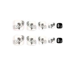 Faux ongles noirs et blancs pour les orteils, amovibles, 24 pièces, vente en gros - Product Image 5