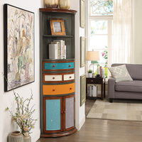 Armoire d'angle en bois massif vintage moderne, design américain de style campagnard, triangle peint, étagère murale pour salon, rangement, bibliothèque
