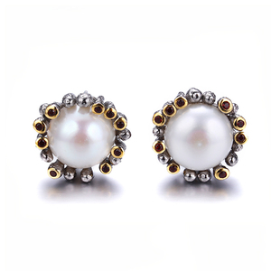 Pulsante Handmade Della Perla 925 <span class=keywords><strong>Orecchini</strong></span> Gioielli In <span class=keywords><strong>Argento</strong></span> con Granato - Product Image 1