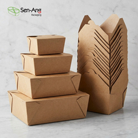 Caja de comida para llevar de papel kraft compostable sin PFAS de SenAng, venta al por mayor, contenedor desechable para llevar, impresión personalizada