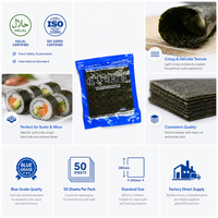 Hojas de Alga Marina Tostada y Crujiente de Tamaño Completo, Nori para Sushi en Bolsa, para Onigiri y Cocina Japonesa, 50 Hojas Premium