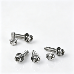 Small Cheese Head Combination <b>Screw</b> with Plain & Spring Washer Nickel Metric M3 Coarse Thread Class 8.8 - Product Image 3