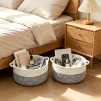 Panier de rangement rond en corde tressée pour jouets, livres, vêtements et organisation domestique