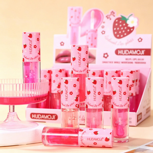 Set de Brillo Labial con Patrón de Fresas Rosadas, Hidratante, Brillante, Voluminizador, para Maquillaje Diario - Product Image 5