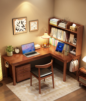 Bureau d'angle en bois massif en forme de L avec huche réversible et armoire à tiroirs mobiles, vente en gros