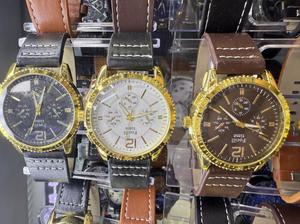 Orologio da uomo analogico al quarzo con cronografo, cassa rotonda in oro giallo, cinturino in pelle, colori misti - Product Image 3