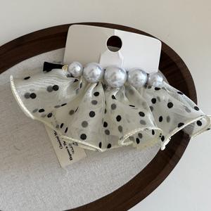 Nouvelle Pince à Cheveux Française à Pois et Perles pour Femme, Accessoire de Mariage Demi-Elégant avec Grand Nœud, Idéal pour Fêtes et Cérémonies - Product Image 5