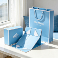 Boîte cadeau magnétique pliable vert menthe avec sac assorti, carton pliable avec logo feuille d'argent pour emballage cadeau naturel