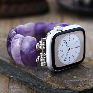 <span class=keywords><strong>Bracelet</strong></span> <span class=keywords><strong>de</strong></span> montre extensible en améthyste <span class=keywords><strong>de</strong></span> luxe, style ethnique, respirant, pour femme, compatible avec les séries 11, 10, 9, 46 mm, 42 mm - Product Image 1