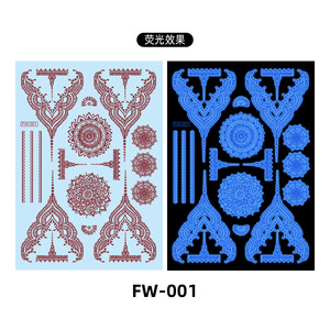 Blue Neon Eco-Friendly Paper Henna Tattoo <strong>Stickers</strong> Glow-in-Dark Temporary Body &amp; Face Application 148x210mm Lasting 3-7 Days - Product Image 1
