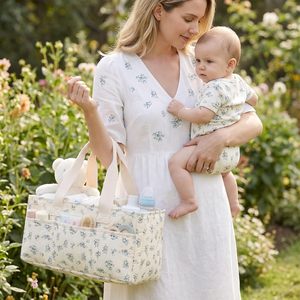 Organisateur de couches pour bébé à motif floral avec séparateurs amovibles, sac de rangement multi-poches pour couches - Product Image 5