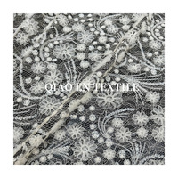 Tissu en dentelle ajourée brodé de fleurs en 3D avec de grands et petits motifs de fleurs et de vigne, 100% polyester, pour mariage