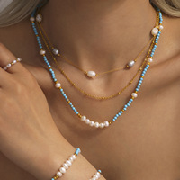 Nouveaux colliers tendance en acier inoxydable plaqué or 18 carats avec perles d'eau douce naturelles, résistants au ternissement