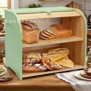 Boîte de rangement pour pain en bambou, armoire à pain double couche pour la cuisine, utilisation sur le bureau, design uni - Product Image 1