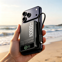Batterie externe portable magnétique 3-en-1 pour voyage en extérieur, haute capacité 5000/10000mAh, 22.5W PD Type-C, sans fil, avec support pliable