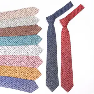 Men's Tie Narrow Cotton Letters Necktie Male 6cm Formal Wear Business Casual Professional Work Check Father's Gift Neck Ties