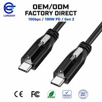 Câble USB 3.2 Gen 2 Type C LUNGKAY OEM 10 Gbps 100 W PD 5 A à charge rapide avec double verrouillage à vis pour caméra industrielle, médical, CNC