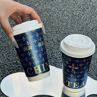 Gobelet en papier jetable personnalisé rose pour café et thé au lait, épaissi, pour emballage commercial à emporter avec couvercle