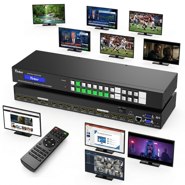 Yinker 4K 30Hz Video HDMI Matrix 8x8, HDMI Matrix Switcher Splitter 4 in 4 Out with Web GUI
