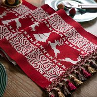 Chemin de table de Noël personnalisé imprimé motif dessin animé, décor festif pour la maison et l'hôtel, pour dîners en extérieur et fêtes, en polyester/coton jacquard tissé