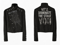 Veste de scène personnalisée avec imprimé ange gothique, rivets croisés, col montant, noire, coupe oversize, style streetwear pour hommes et femmes