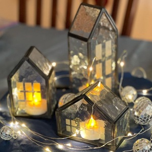 LANJO 3pcs retro geometric Iron House Shape <b>Candle</b> <b>Lanterns</b> With Warm Glow For Home Decoration Christmas - Product Image 4